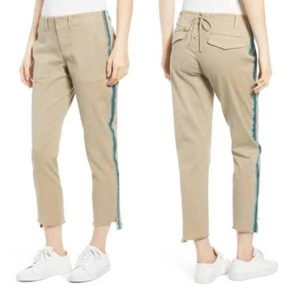 Pam & Gela Uniform Side Stripe Step Hem Pants in Wheat - Size 25 - NWT - Picture 1 of 11